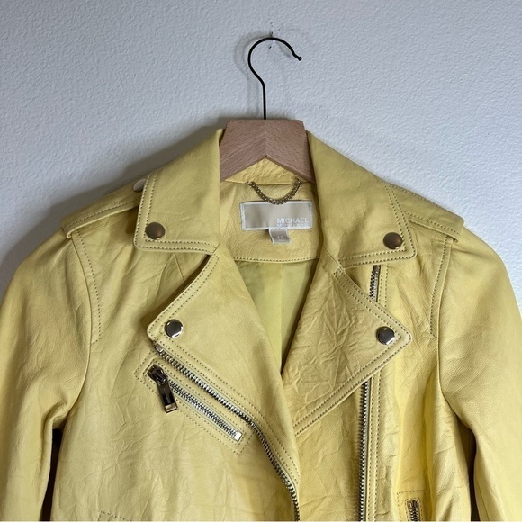 MICHAEL KORS Leather Moto Jacket Sunbeam Yellow - Picture 5 of 7